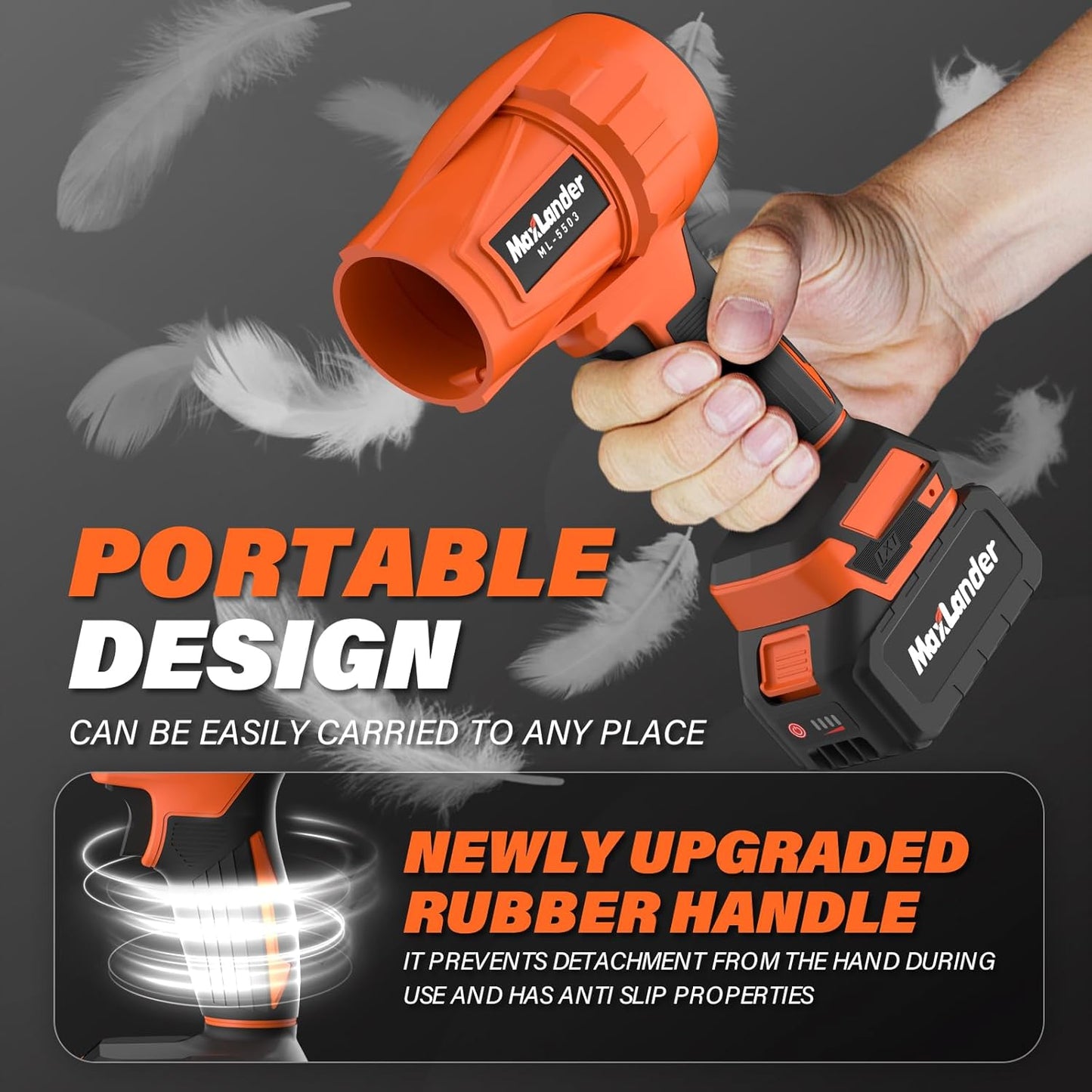 Leaf Blower Cordless, 21V Electric Handheld Leaf Blower with 2x3.0Ah Battery and Charger, Adjustable Speed for Lawn Care, Patio Cleaning, Blowing Leaves and Dust