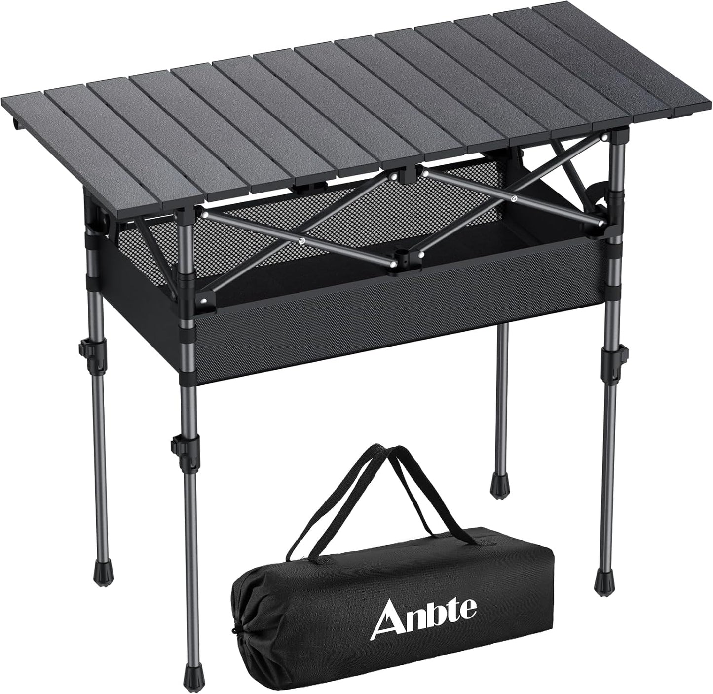 Folding Camping Table, Aluminum Roll Up Camping Table Adjustable Height with Storage Net and Bag, Lightweight Outdoor Table 32.2” X 16”, for Outdoor Travel BBQ Party Picnic, Black