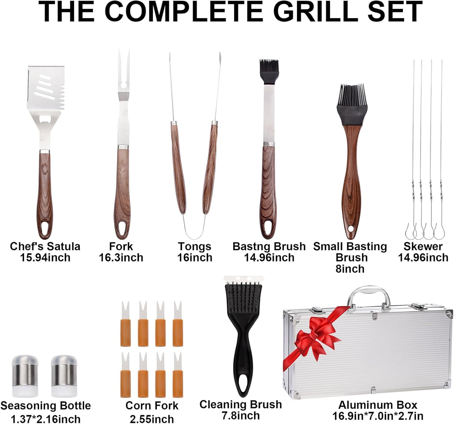 Supernal 21Pcs Deluxe Grill Tool Set Extra Thick Stainless Steel Grill Tool Set for Men Heavy Duty BBQ Tool Set Outdoor Grill with Aluminum Case with Grill Spatula Tongs and Brush Gifts for Men & Dad