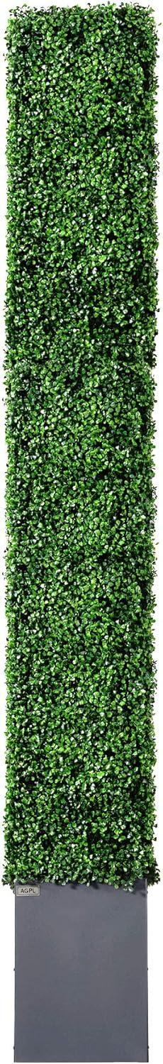 AGPL Upgraded Artificial Boxwood Hedge Wall with Dark Gray Stainless Steel Planter (96" Height 48" Width 12" Deep) Outdoor and Indoor Backdrop Divider Privacy Screen and Decorative Wall