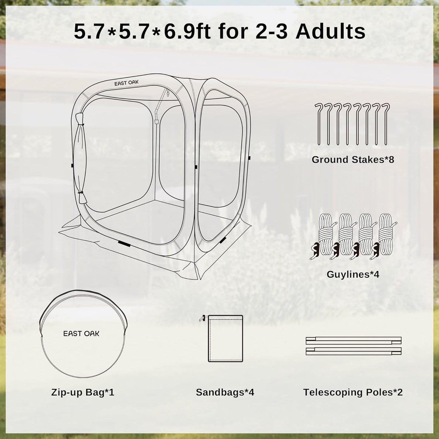 EAST OAK Screen House Tent Pop-Up, Portable Screen Room Canopy Instant Screen Tent 6 x 6 FT with Carry Bag for Patio, Backyard, Deck & Outdoor Activities, Brown