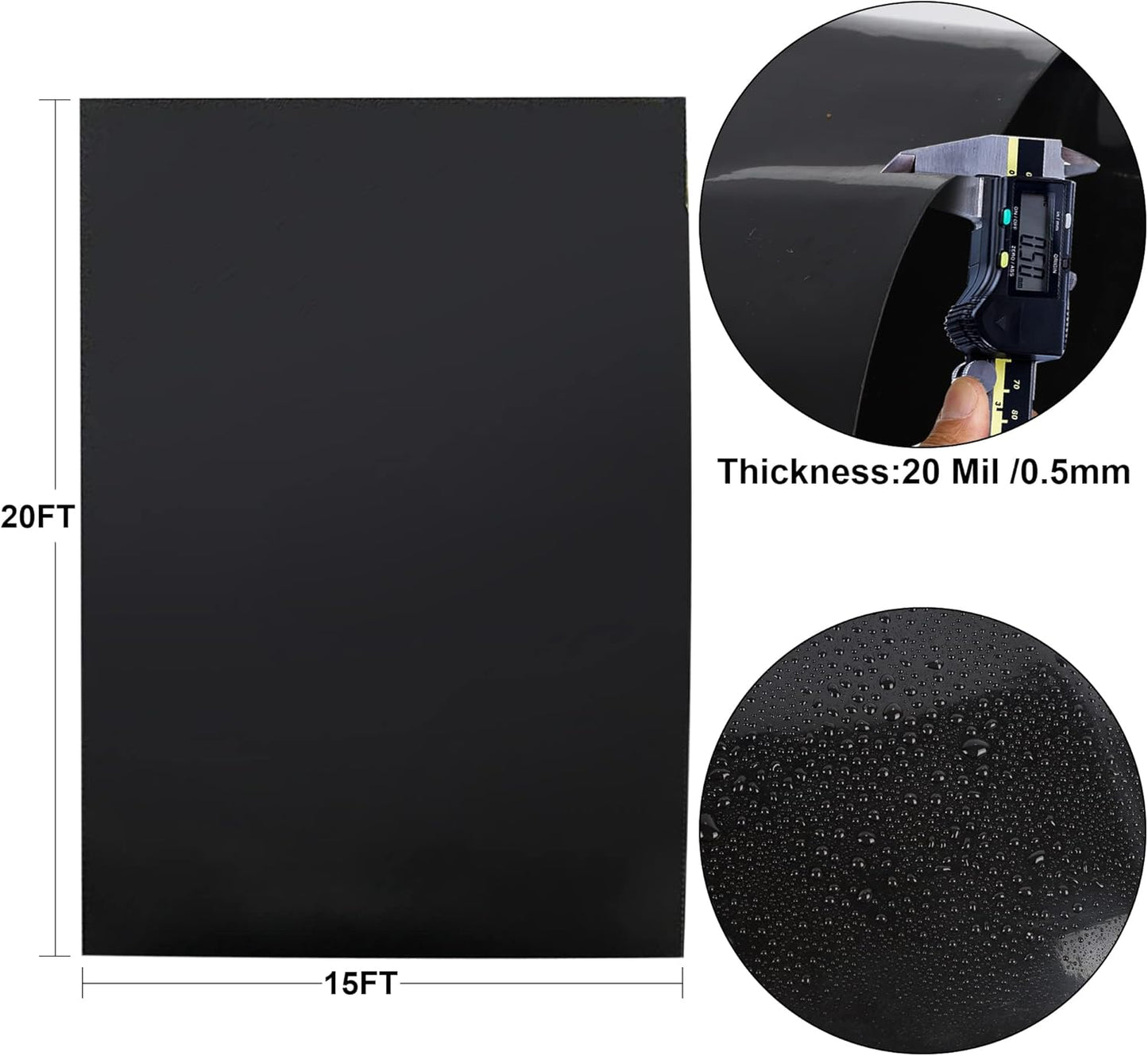 15 x 20 FT Pond Liner, 20 Mil Fish Pond HDPE Liner, Pond Liners for Outdoor Ponds, Koi Ponds, Garden Fountain, Waterfall