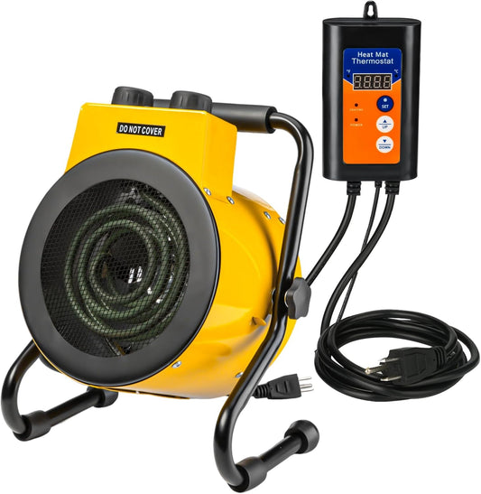 Greenhouse Heater with Digital Thermostat, Green House Heater for Plants,1500W Electric Grow Tent Heaters, Overheat Protection, Fast Heating for Green House, Flower Room, Yellow