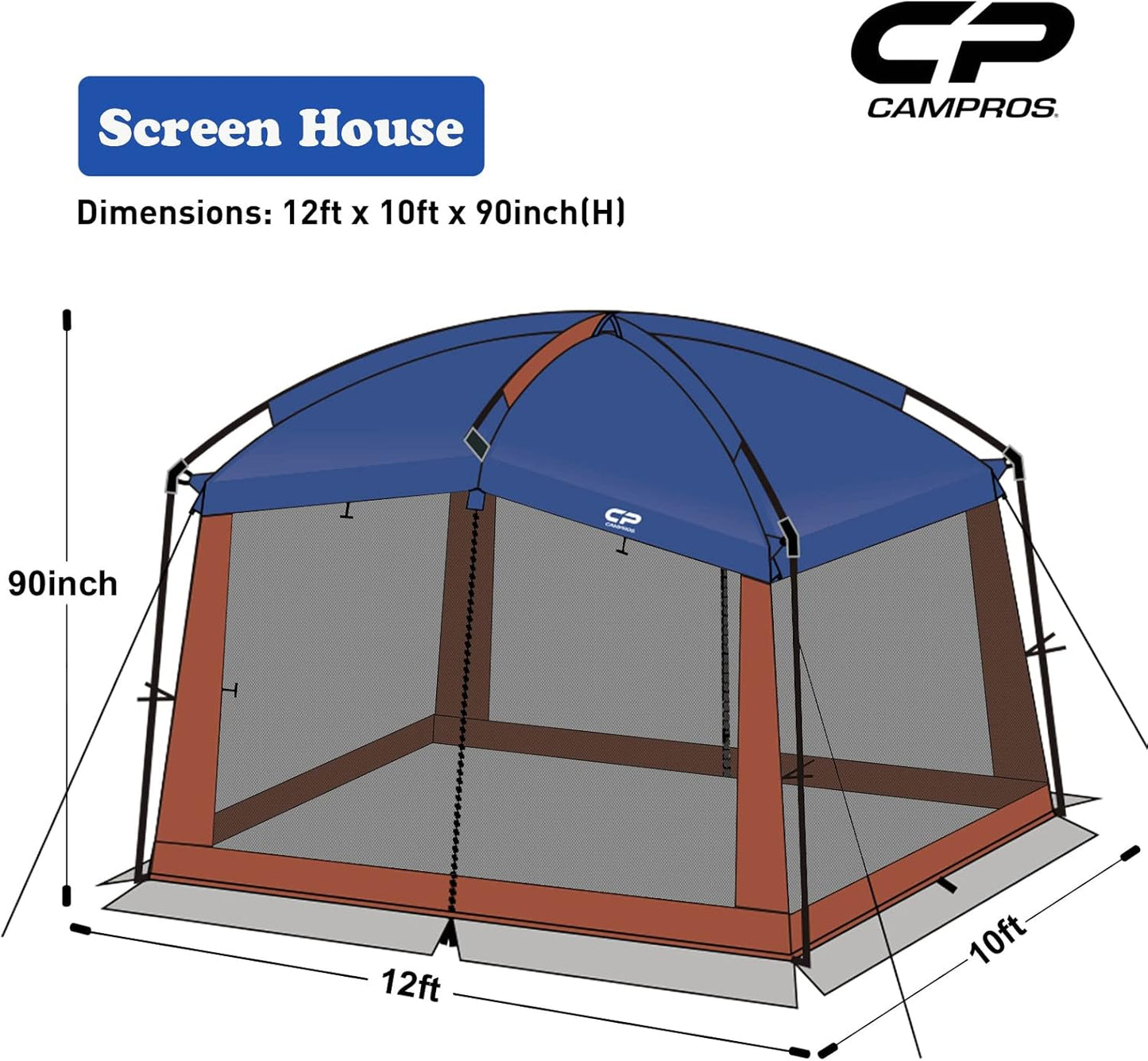 CAMPROS CP Screen House 12 x 10 Ft Screened Mesh Net Wall Canopy Tent Screen Shelter Gazebos for Patios Outdoor Camping Activities - Blue