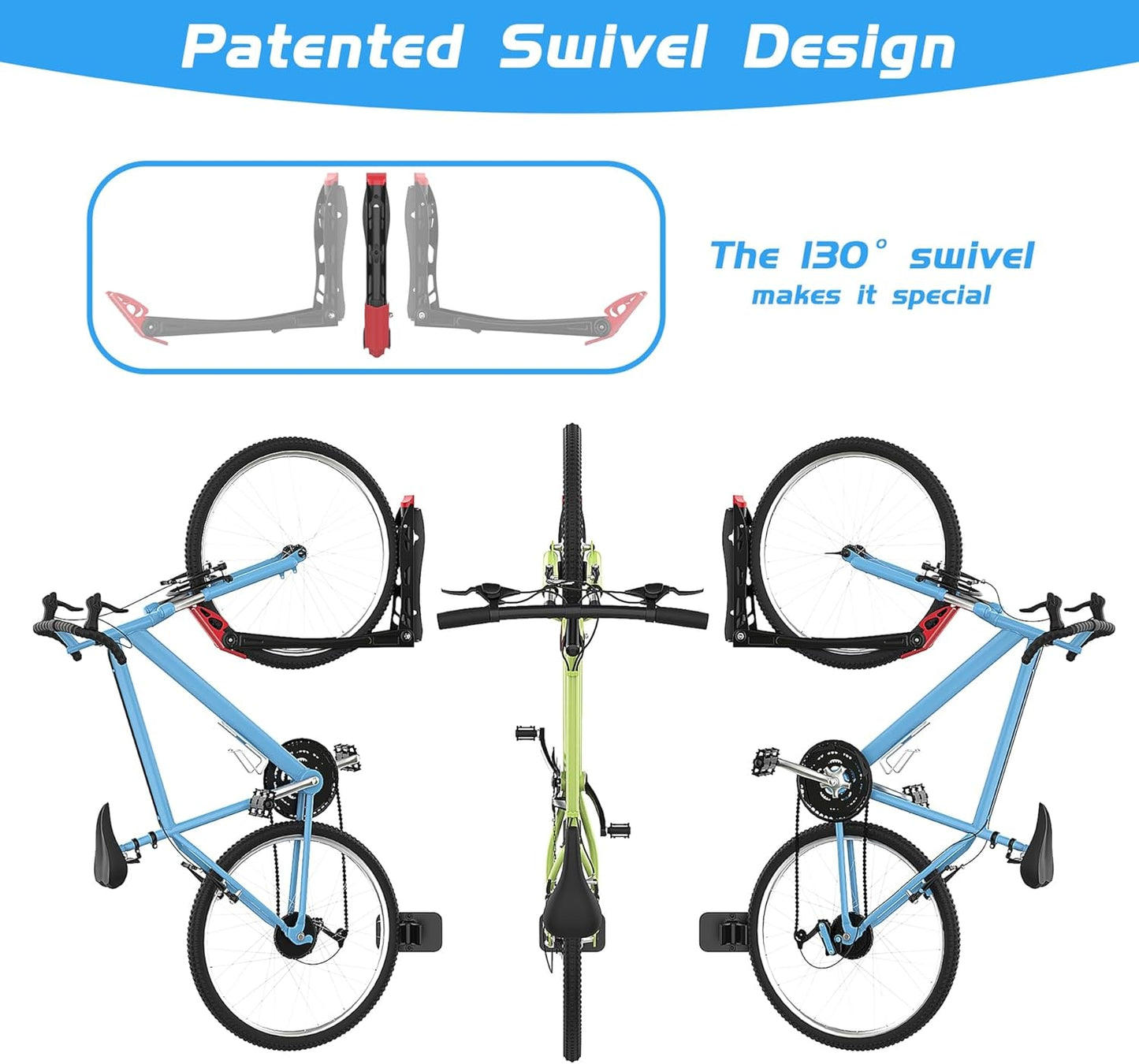 WALMANN BIKEPAL No Lifting Wall Mount Swivel Bike Rack, Vertical Bike Wall Hangers for Garage Space Saving Bike Storage Solution(2 Pack)