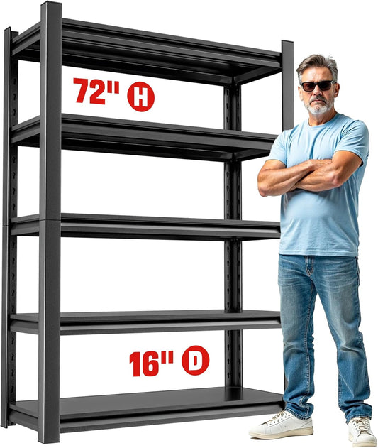 Storage Shelves Garage Shelving Heavy Duty - 72''H Garage Shelves Adjustable 5 Tier Metal Shelving Unit Storage Rack Shelving Industrial Utility Shelf 16" D x36 W x72 H（5 pcs）