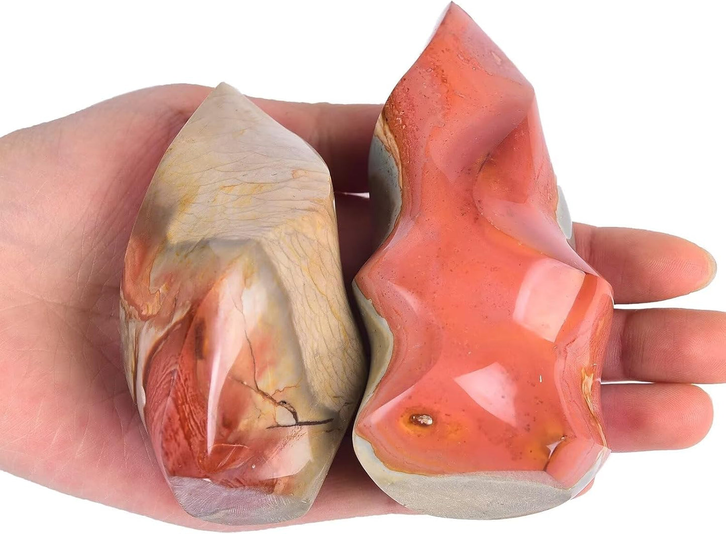 AMOYSTONE Polychrome Jasper Flame Shaped Stone Towers Obelisk Natural Healing Crystal Quartz Reiki Energy Decoration Home Office 1.0 Pound