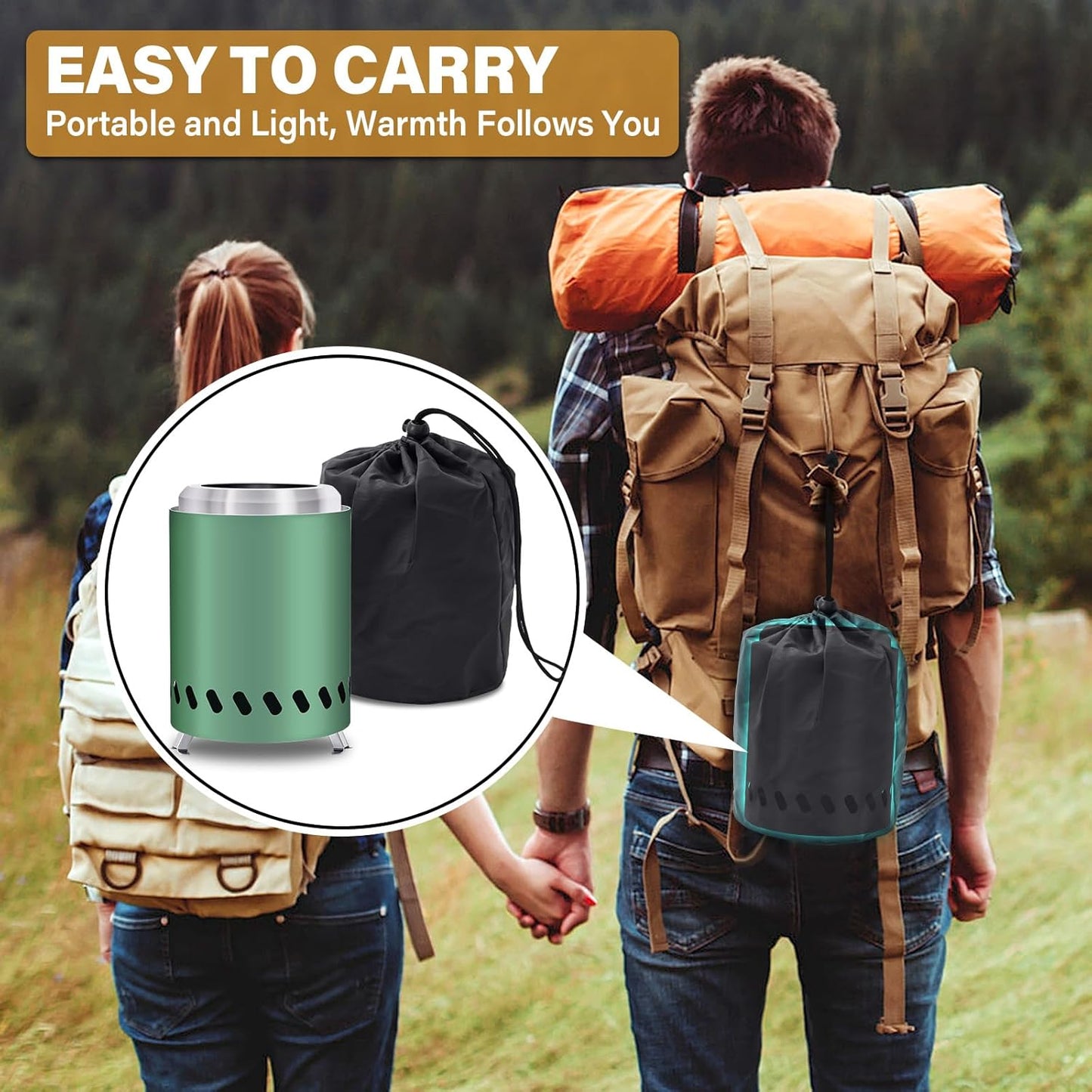 HGD 8.0 x 5.5 in Small Tabletop Fire Pit, Portable Mini Smokeless Table Top Firepit, Low Smoke Camping Stove for Outdoor & Patio, Fueled by Pellets or Wood, with Travel Bag, Stainless Steel, Green