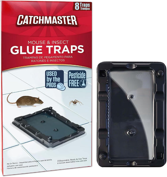 Catchmaster Mouse & Insect Glue Traps 8-Pk, Adhesive Rodent & Bug Catcher, Mouse Traps Indoor for Home, Sticky Glue Boards for Mice and Insects, Pest Control for House & Garage