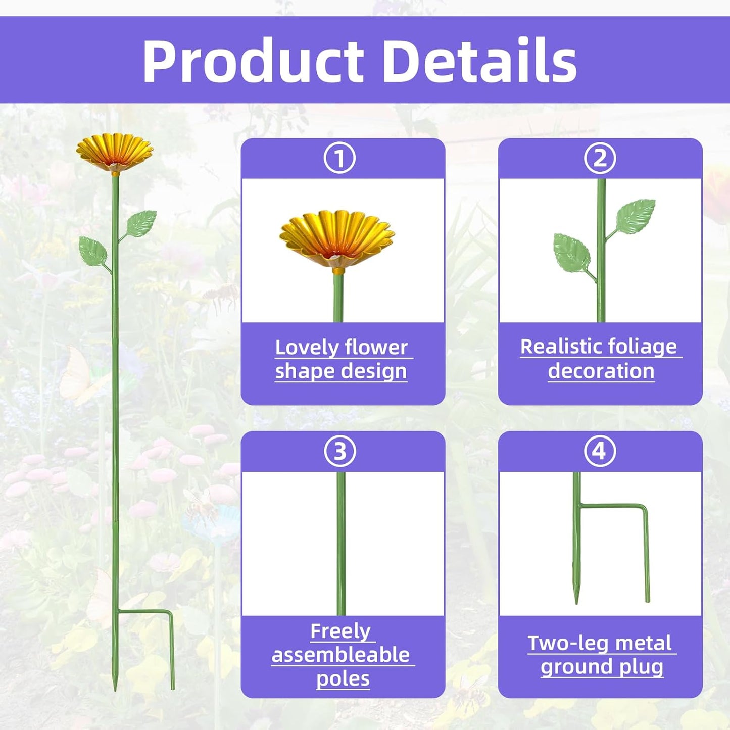 4 pcs Metal Colorful Flower Design Butterfly Feeders Bowl Bee Watering Station with 20 Colorful Glass Marbl for Outdoor Patio Garden Decoration (Red,Green,Blue,Yellow)