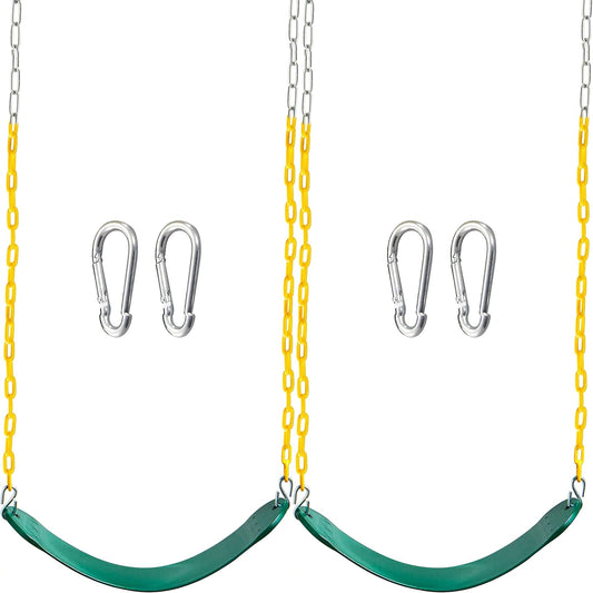 TURFEE 2 Pack Green Swing Seats Heavy Duty with 66" Chain, Swing Set Accessories Replacement with Snap Hooks for Kids Outdoor Play Playground, Trees, Playground(Green)