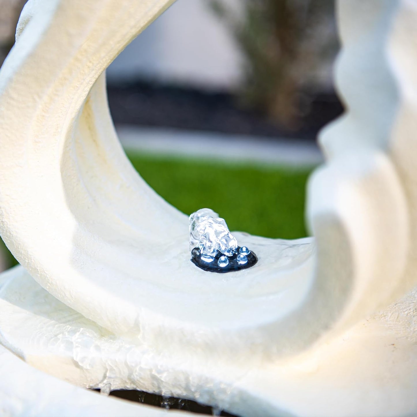 XBrand 25 in H Stone-Look Sculptural Modern Freestanding Fiber Resin Outdoor Garden Fountain w/LED Light, White