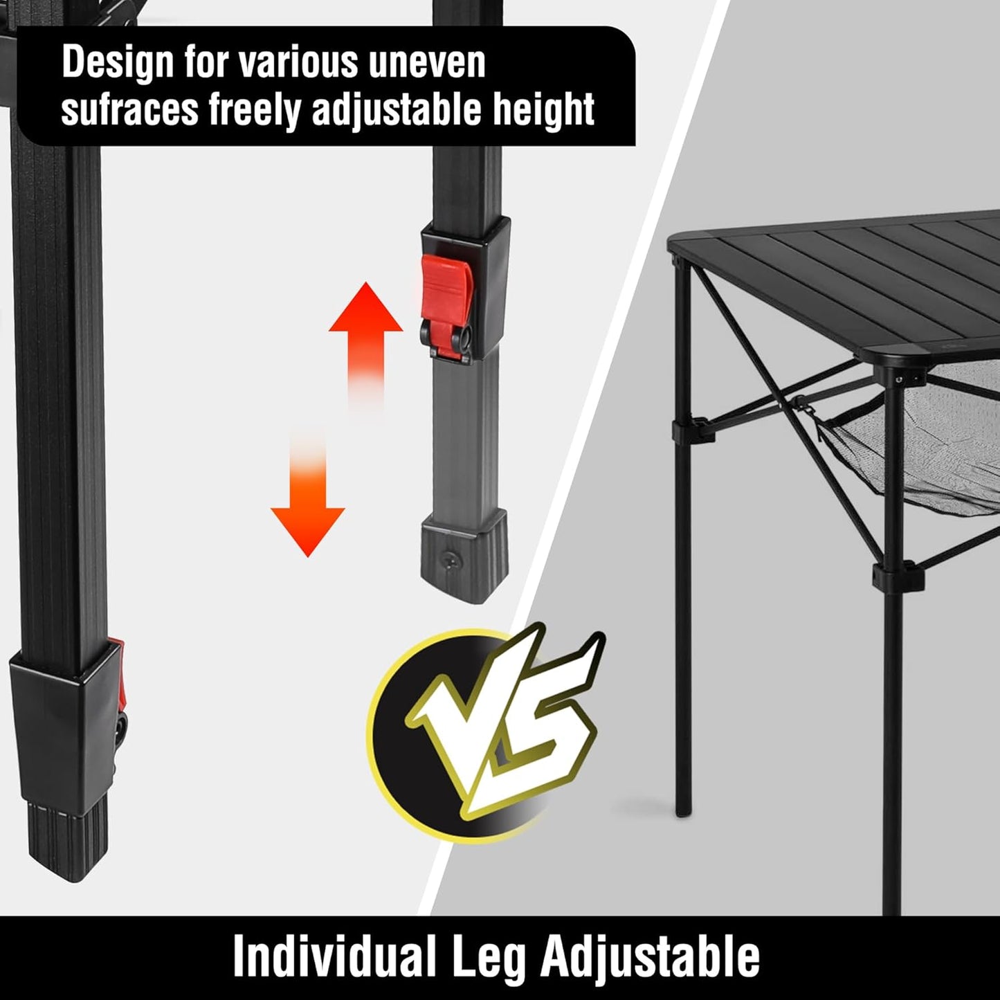 VILLEY Folding Camping Square Table with Carry Bag, Lightweight Aluminum Adjustable Square Table for Outdoor, Camping, Picnic, Backyards, BBQ (M)