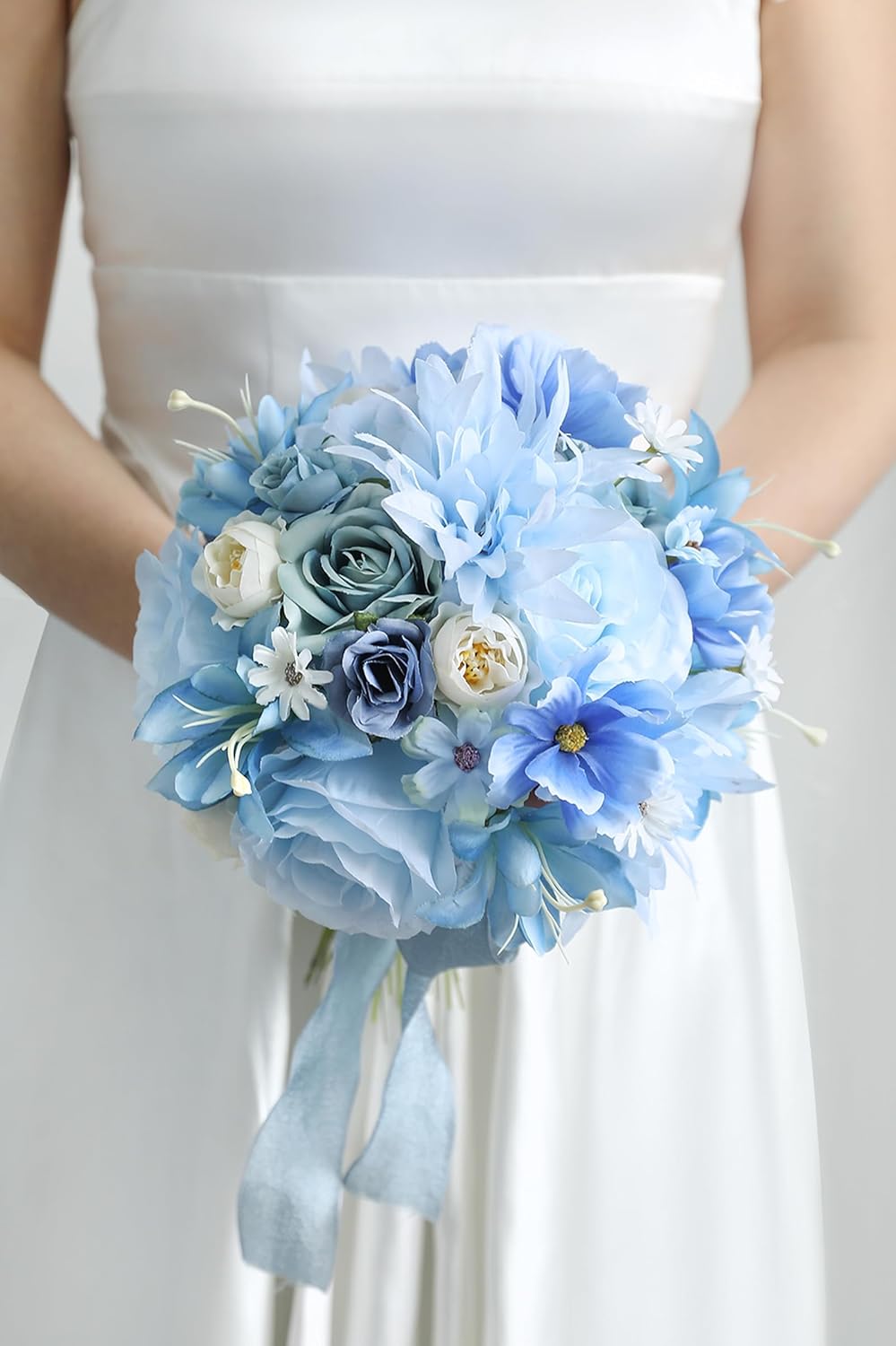 YYHUAWU Fake Flower Heads Mini Blue Artificial Flower Faux Dahlia Rose Flowers Multicolor Silk Daisy Flower Heads for Craft Garland Wedding Bridal Baby Shower Home Party Decoration DIY Cake Decor