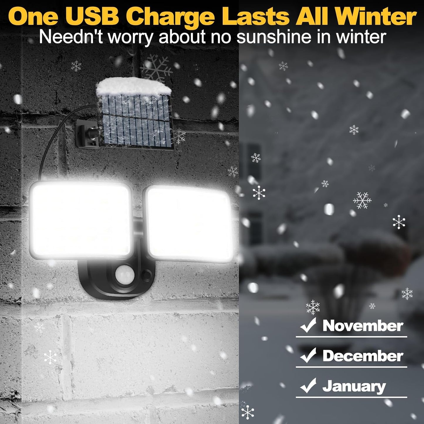 Rechargeable Battery Powered Motion Sensor Outdoor Lights 3 Months Endurance, 3000LM LED Flood Light Outdoor Supports Solar & USB Charging for Garage Yard Entryways Patio Garden