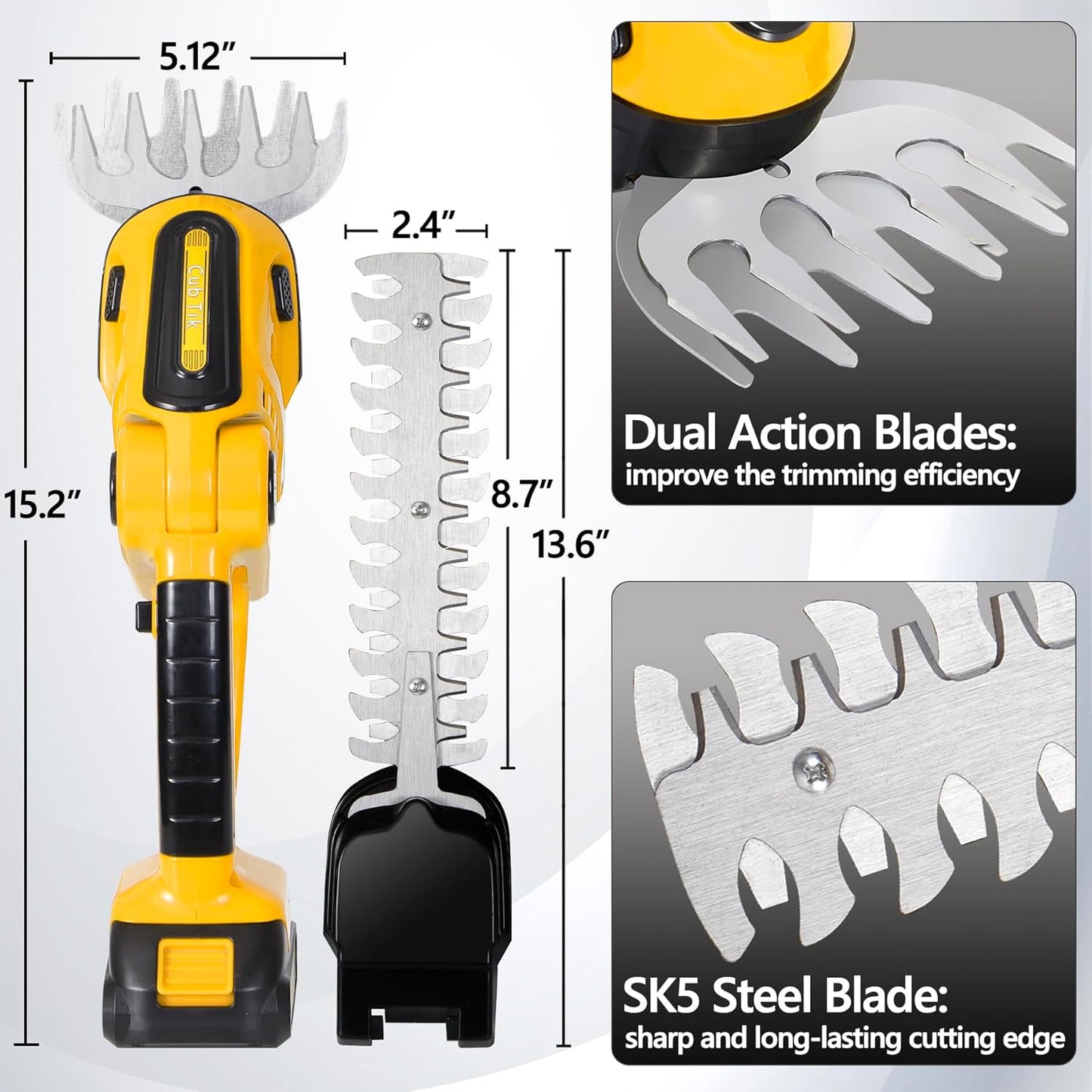 Hedge Trimmer Cordless with Battery and Charger 21V Electric Brush Grass Shrub Trimmer 2 in 1 Handheld Mini Grass Shears Grass Cutter Battery Powered Hedge Trimmer Yellow