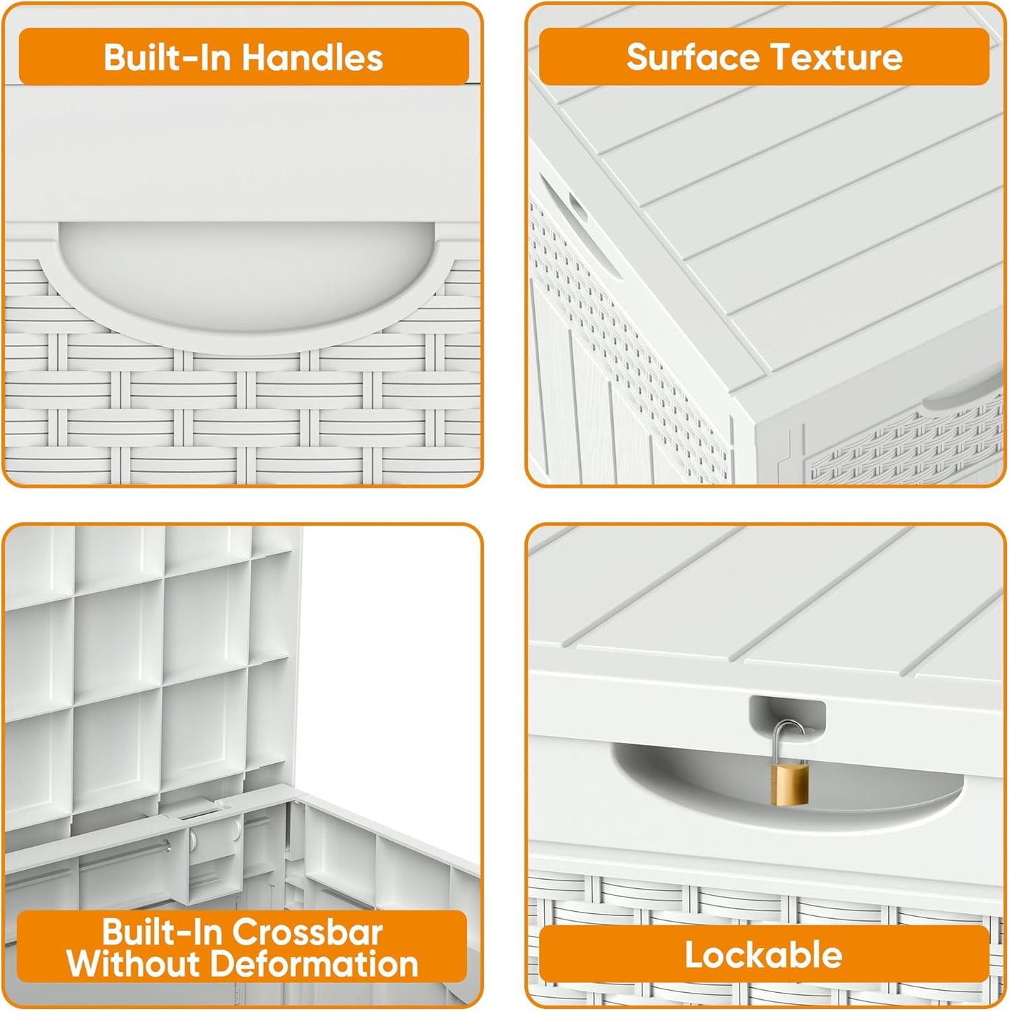 33 Gallon Resin Deck Box, Weatherproof Outdoor Storage Box for Patio, Garden and Yard, Lockable Waterproof Bin for Tools, Cushions, and Accessories, White