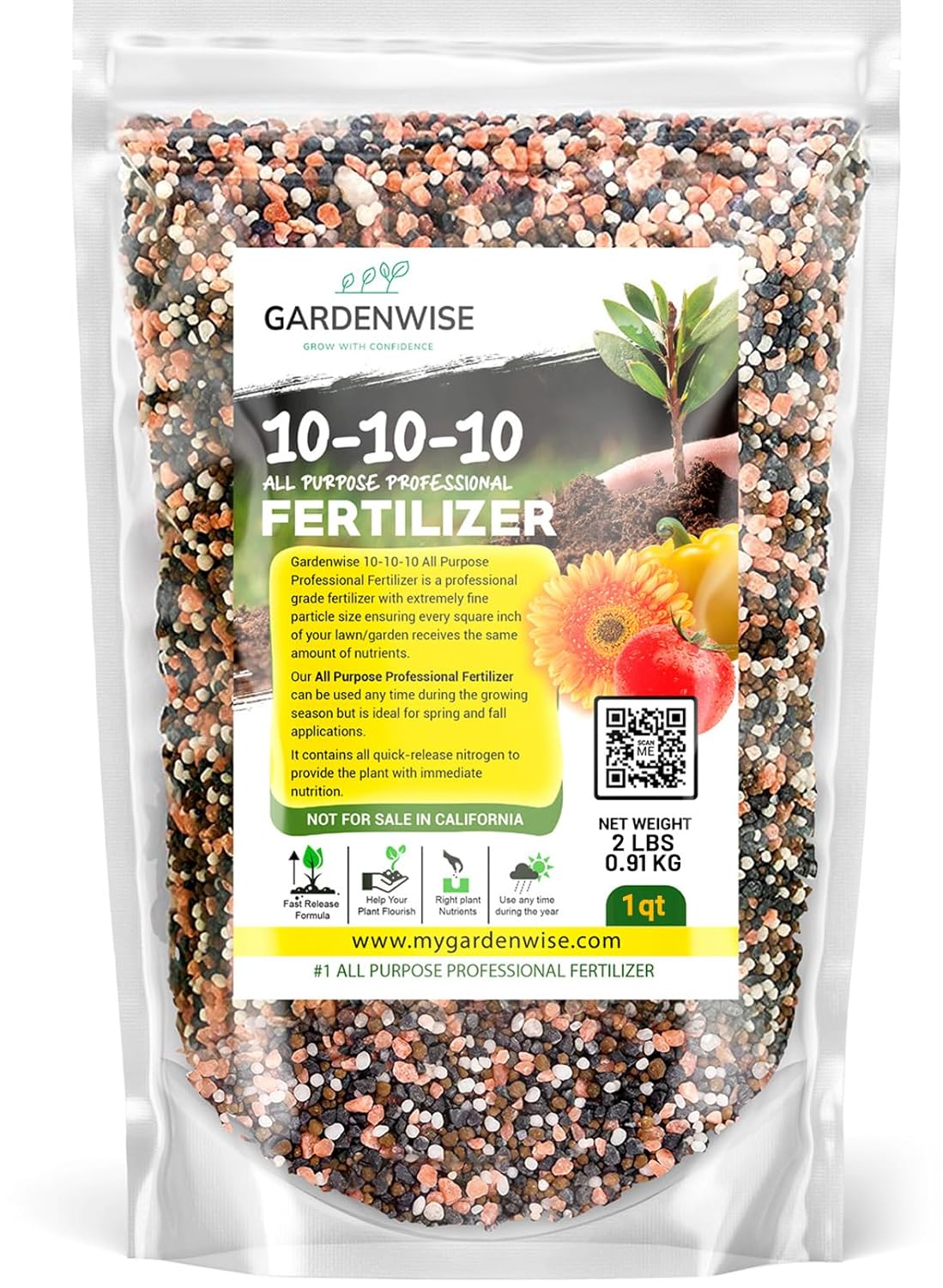 10-10-10 Plant Fertilizer Slow Release - 10 10 10 All Purpose Granular Garden Fertilizer for Vegetables, Tomato, Arborvitae, Shrubs, Rose, Flowers, Fruit, Fig Trees (1 Quart)