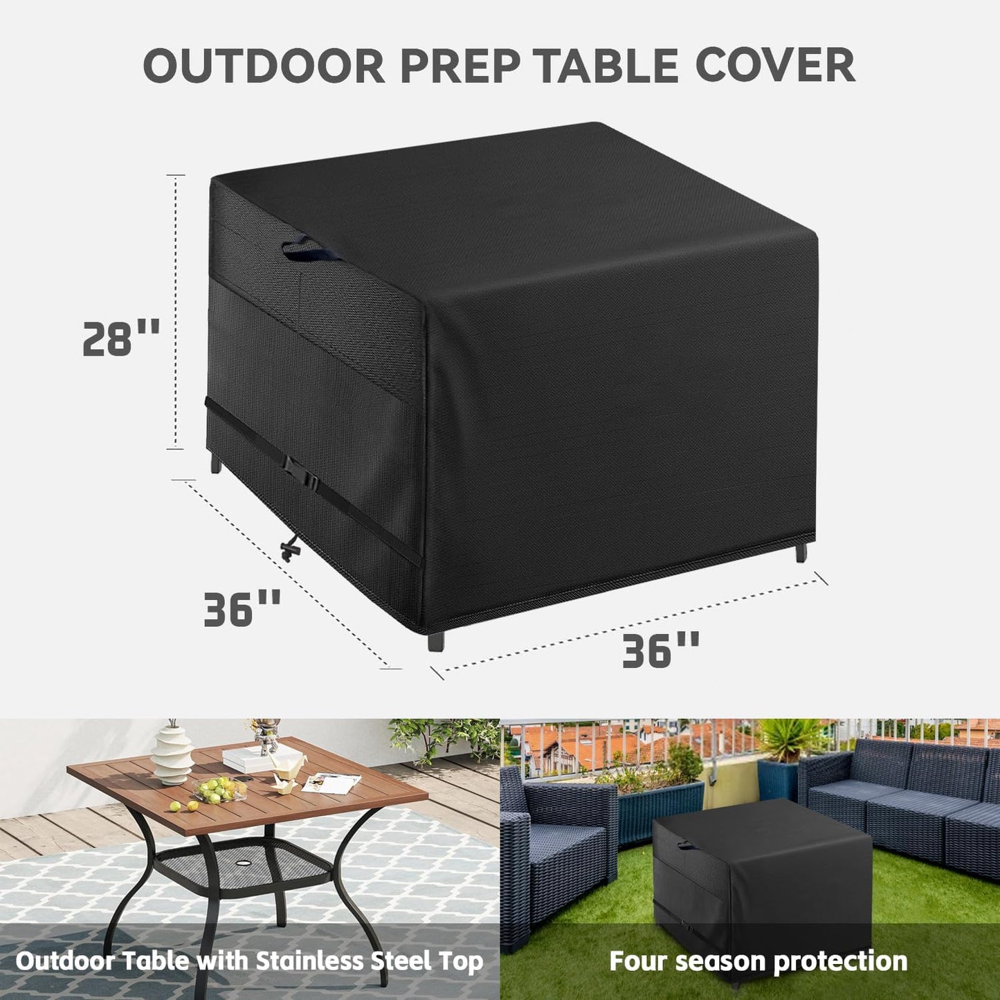 Outdoor Patio Square Table Cover 36 inch Black Heavy Duty Waterproof Cover for Square Slatted Tabletop