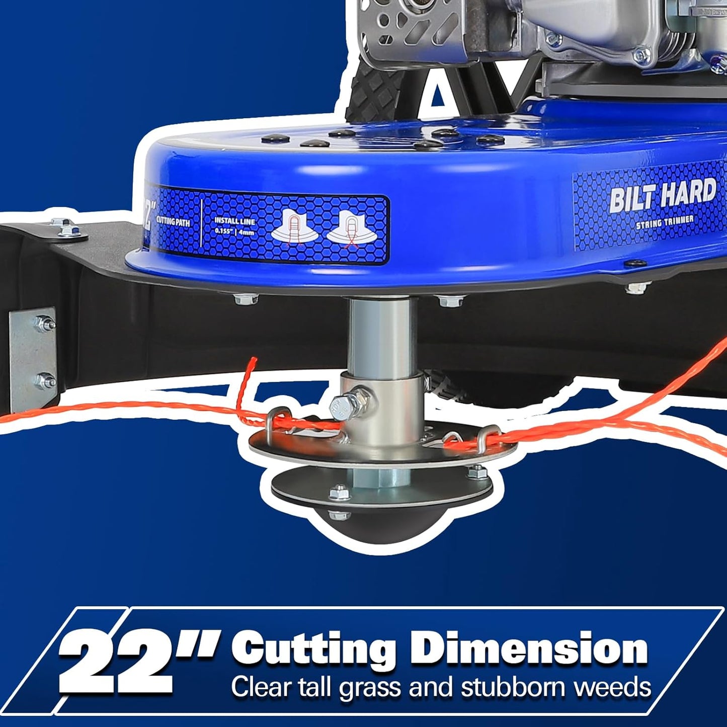 BILT HARD Walk Behind String Trimmer, 170cc 4-Cycle Gas Brush Hog Mower, 22 Inch Cutting Diameter, Push Weed Eater with 14 Inch Flat Free Wheels, Brush Cutter for Farm, Lawn, Yard