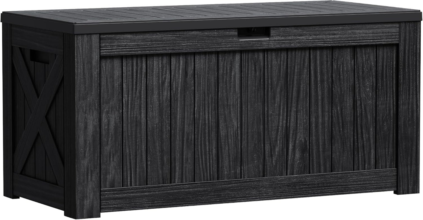 Greesum 120 Gallon Outdoor Storage Box with Lock - Large Resin Deck Box, Reinforced Lid for Garden, Patio, Lawn, Black