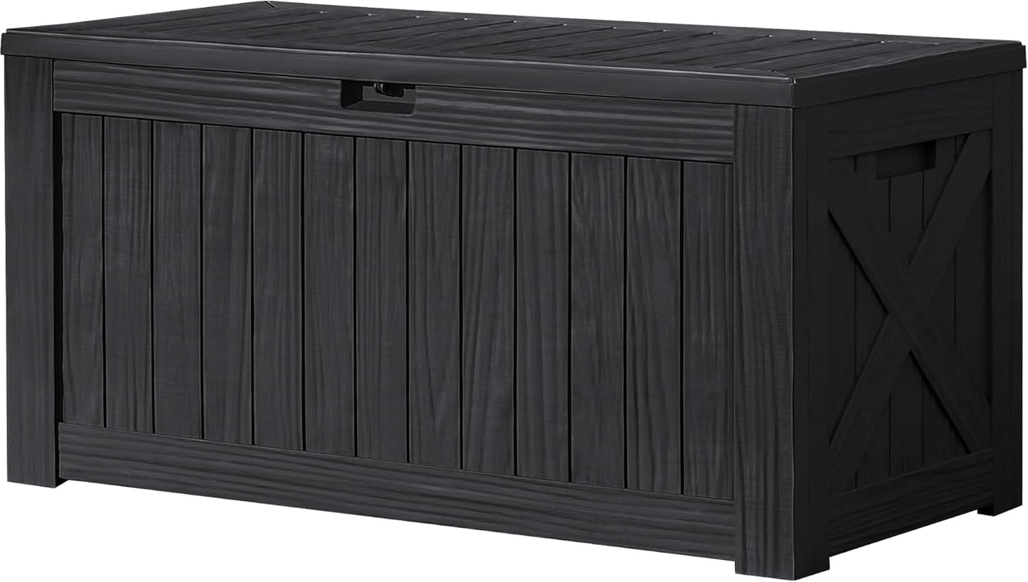 Devoko 120 Gallon Deck Box Resin Outdoor Storage Box Waterproof for Patio, Large Outdoor Storage Bench Lockable for Outside (Black)