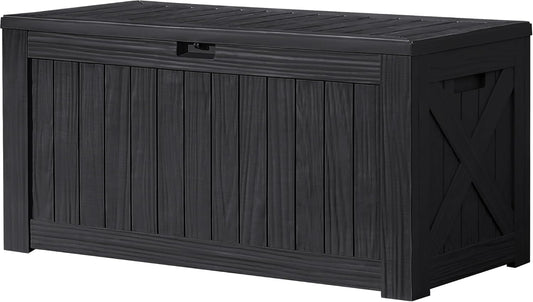 Devoko 120 Gallon Deck Box Resin Outdoor Storage Box Waterproof for Patio, Large Outdoor Storage Bench Lockable for Outside (Black)