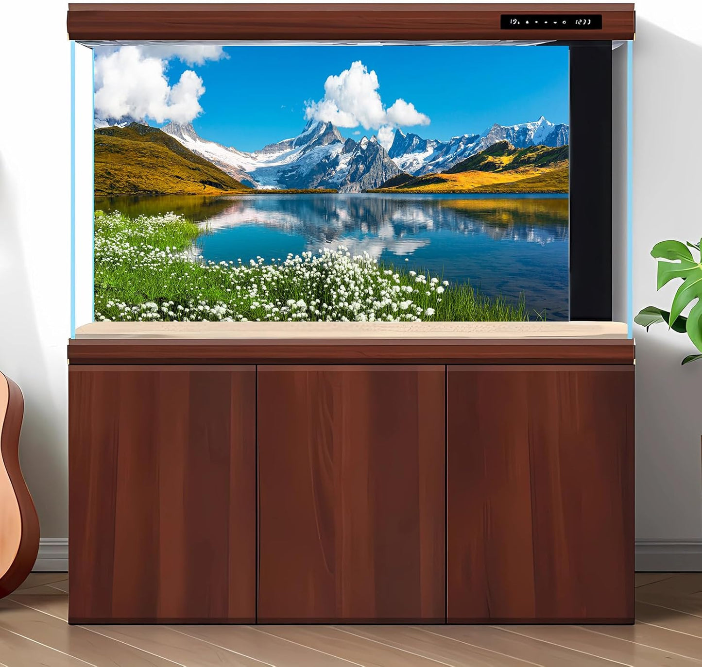 Mountains Lake Aquarium Background Bernese range View Fish Tank Background Switzerland Alps Grindelwald Valley Lake Terrarium Background Fantastic Natural Landscape Aquarium Fish Tank Decors 72x18in