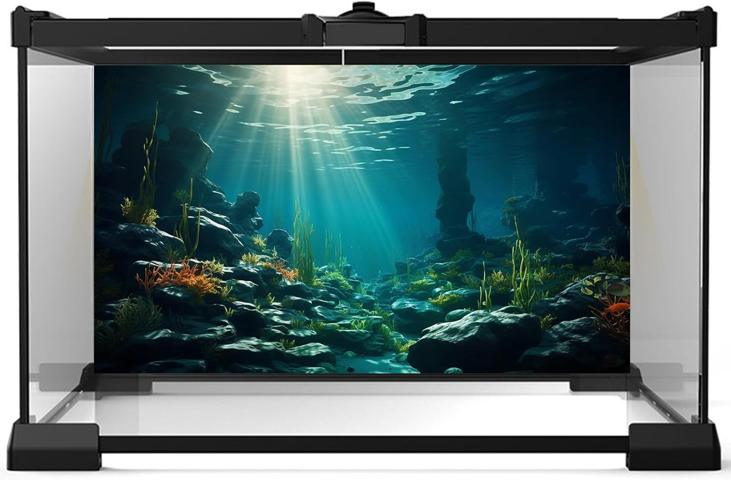 Aquarium Background Ocean Floor Fish Tank Background Underwater Coral Reef Stone Aquarium Backdrop Seaweed Background Sunlight Tank Backdrop Perfect Aquarium Backdrop Durable Vinyl 24x12in