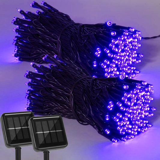 2 Pack 400 LED Solar String Lights, 8 Modes Solar String Lights for Outside, Waterproof and Solar Powered Outdoor String Lights for Holiday Christmas Yard Garden Tree Wedding Party (Purple)