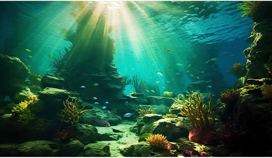 Ocean Floor Fish Tank Background Under The Sea Coral Reef Aquarium Background Tropical Fish Terrarium Backgrounds Underwater Rock Cave Sunray Fish Tank Backgrounds Decorations 36x20in