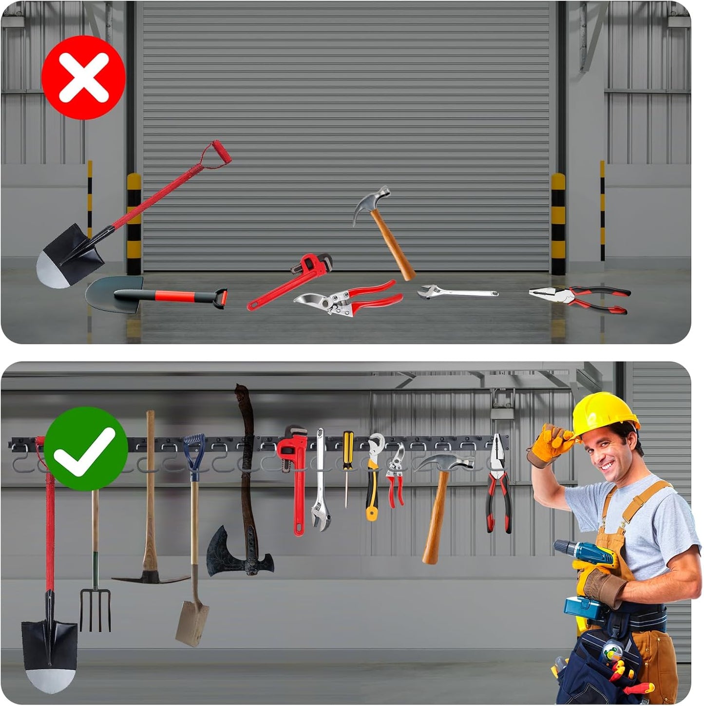 WellMade 64'' Adjustable Garden Tool Organizer, Garage Storage System with Hooks, Wall Mount Tool Organization Rack, Black