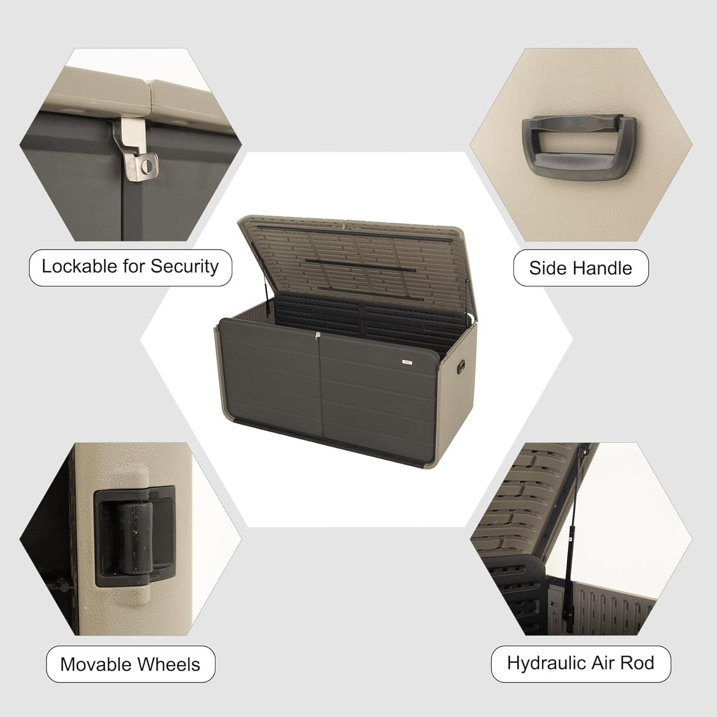 Domi 160 Gallon Resin Deck Box, Waterproof & UV-Resistant Outdoor Large Storage Box Lockable Storage Bin for Patio Cushions Pool Supplies Garden Tools and Delivery Storage