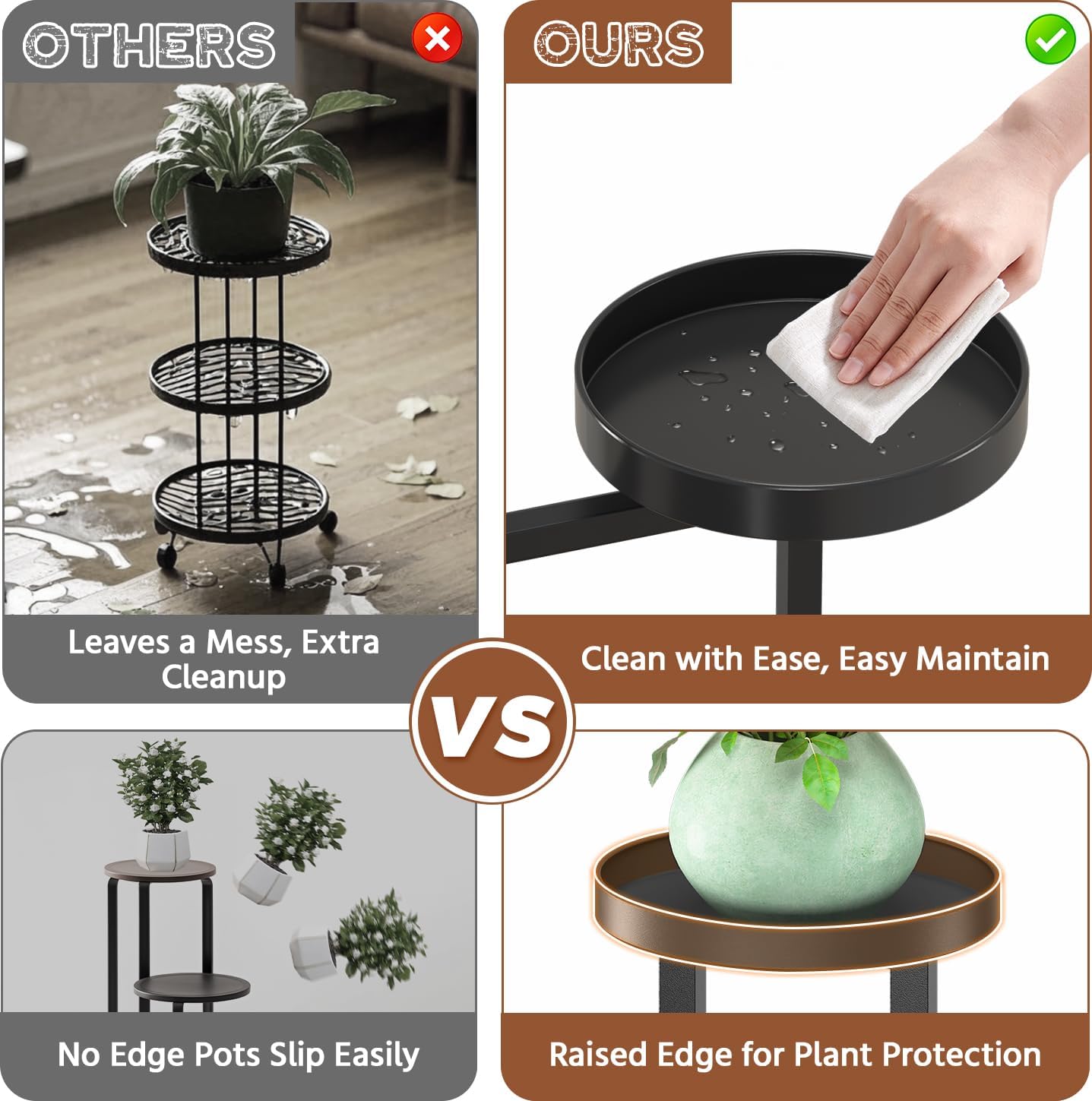 LASZOLA Black 4 Tier Plant Stand Indoor Heavy Duty Rack for Modern House Planter, Metal and Wooden Vertical Organizer Decor Narrow Bathroom Floor, Sturdy Multi Level Flower Holder Raised, Cat Proof