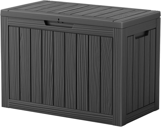 45 Outdoor Storage Box, Waterproof Resin Deck Box with Side Handles, Lockable Outdoor Bench for Indoor & Outdoor Use, Storage Bin for Patio Cushions, Garden Tools, Package Delivery, Black