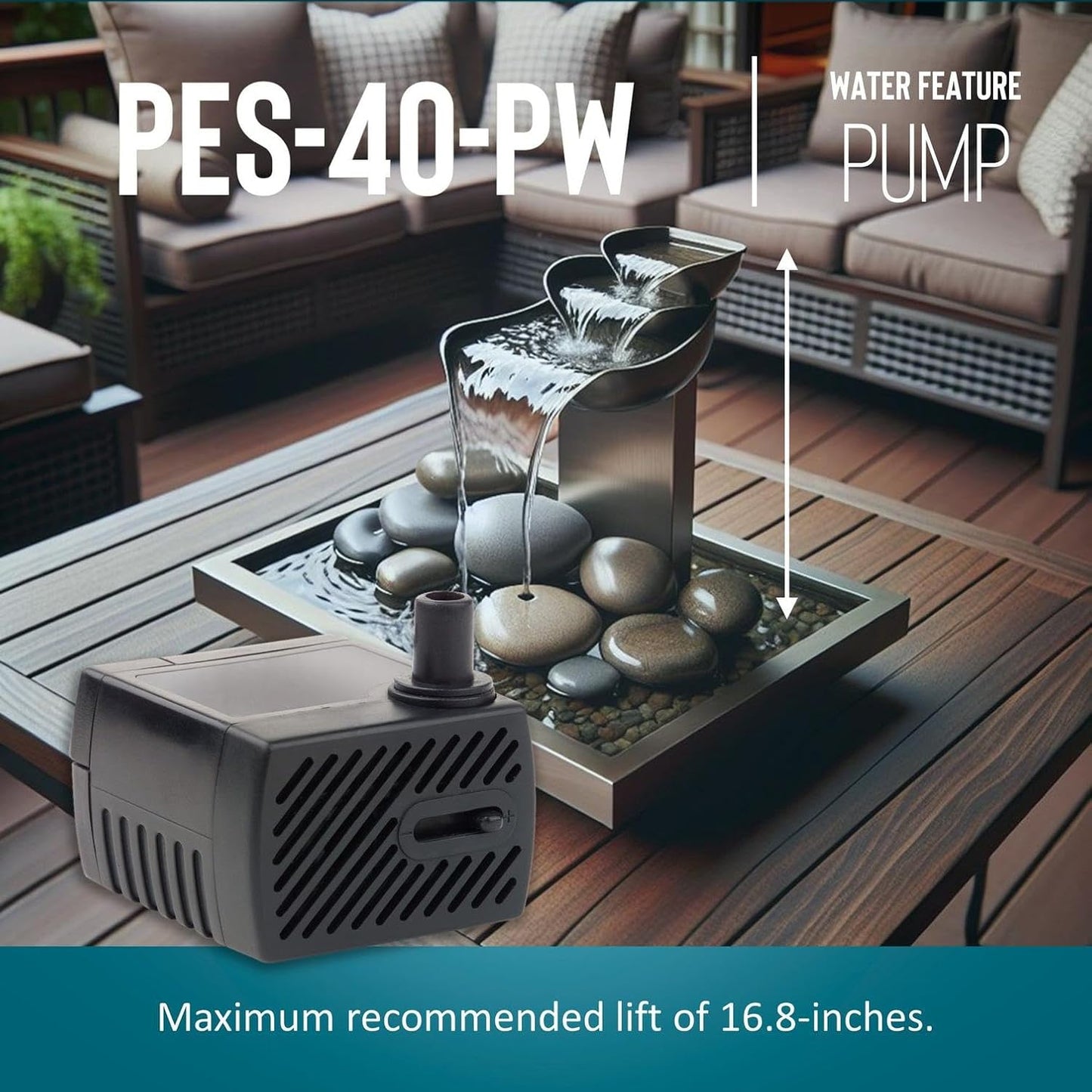 Little Giant PES-40-PW 115-Volt, 45 GPH Magnetic Drive Fountain Pump with 6-Ft. Cord, Black, 566713