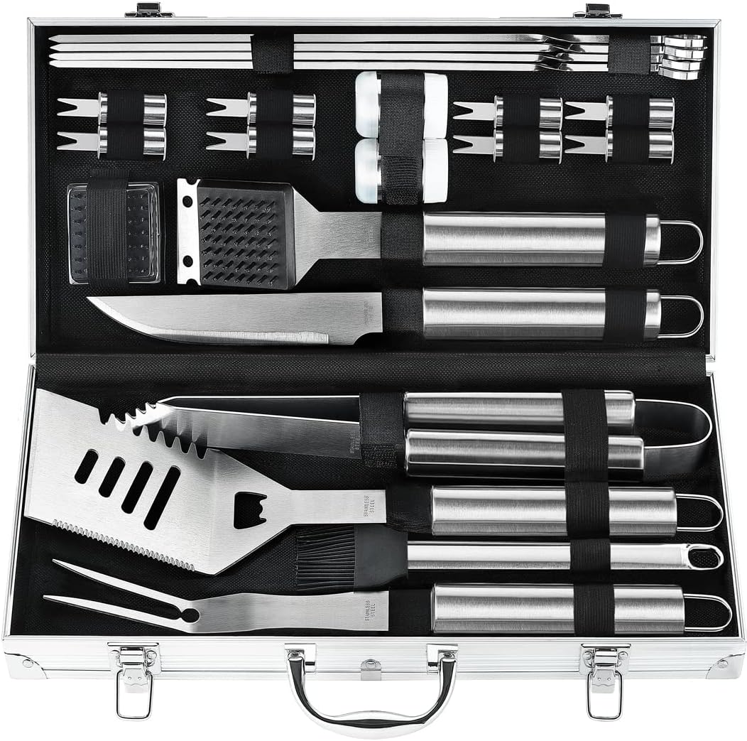 POLIGO 22PCS Heavy Duty BBQ Grill Accessories Set, Non-Slip Grill Tools for Outdoor Grill Set Thicker Stainless Steel Grill Utensils Set, Deluxe Grilling Tools Set in Aluminum Case Ideal Gifts for Men
