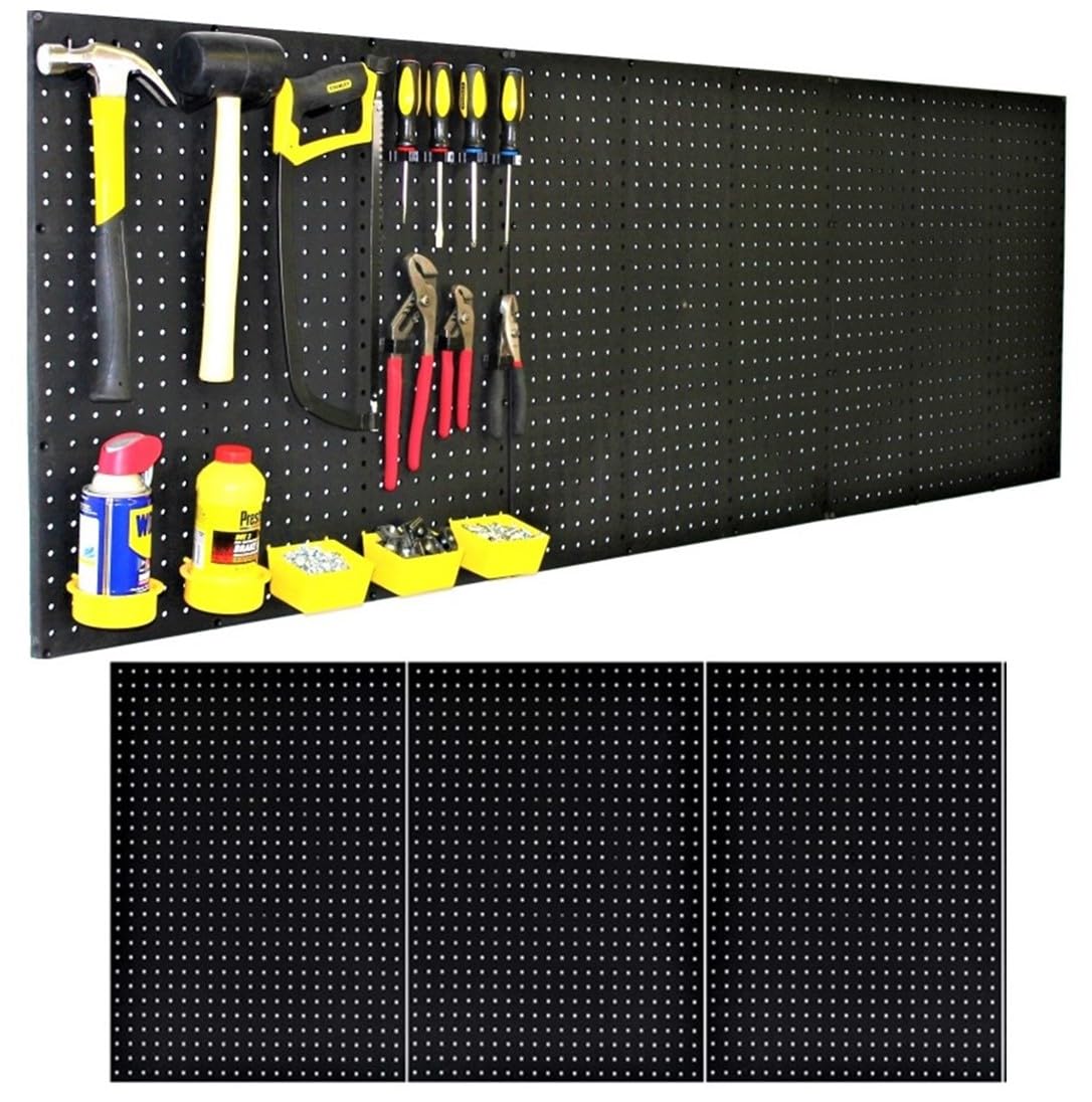 WallPeg Pegboard Kit - 3 ea. 24"x16" Black Peg Boards Panels - Made in USA