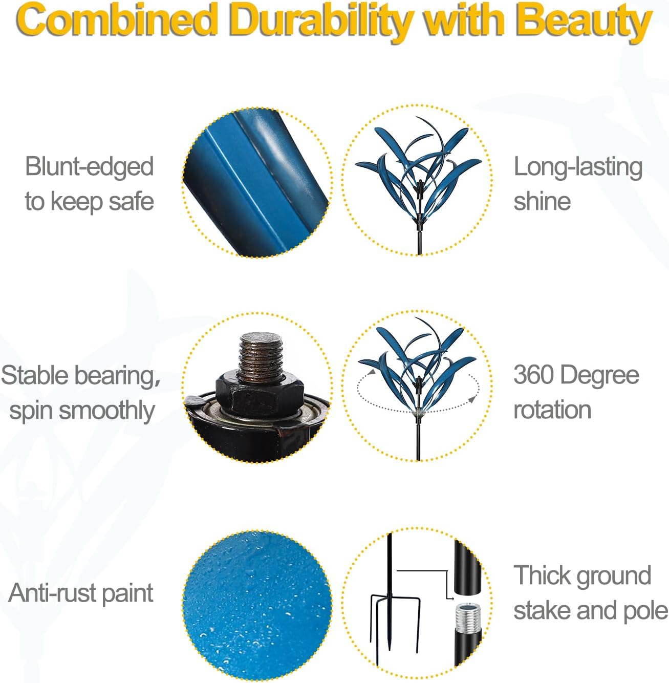 LimeHill Wind Spinner for Yard and Garden - Large Metal Kinetic Wind Sculptures for Outdoor Decorations (Blue Magnolia)