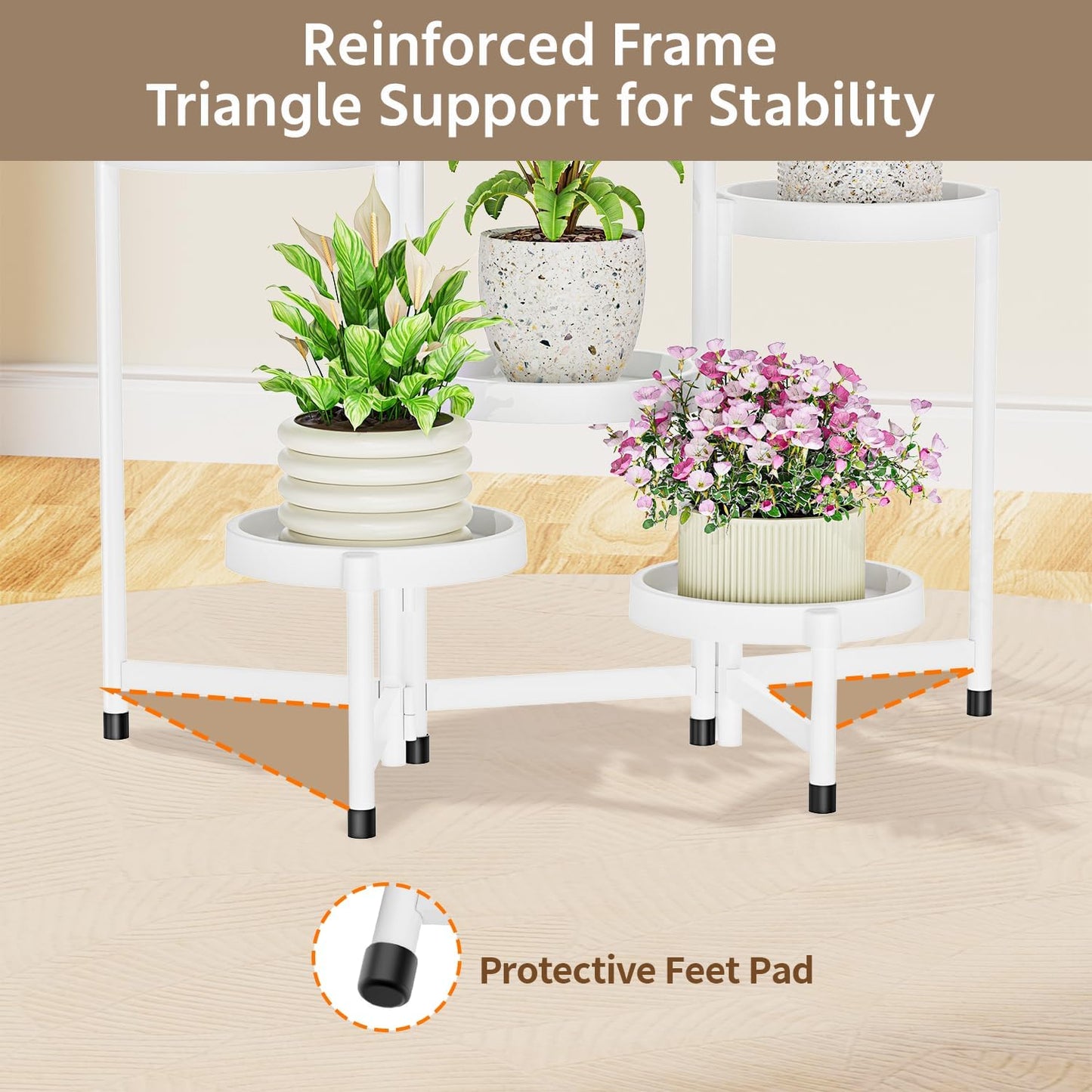 LASZOLA 6 Tiered Folding Plant Stand Indoor for Multiple Large Planter, Tall Heavy Duty Adjustable Rack with Rust Proof Plastic Shelving, Sturdy Vertical Tree Organizer for Narrow Inside Floor, White