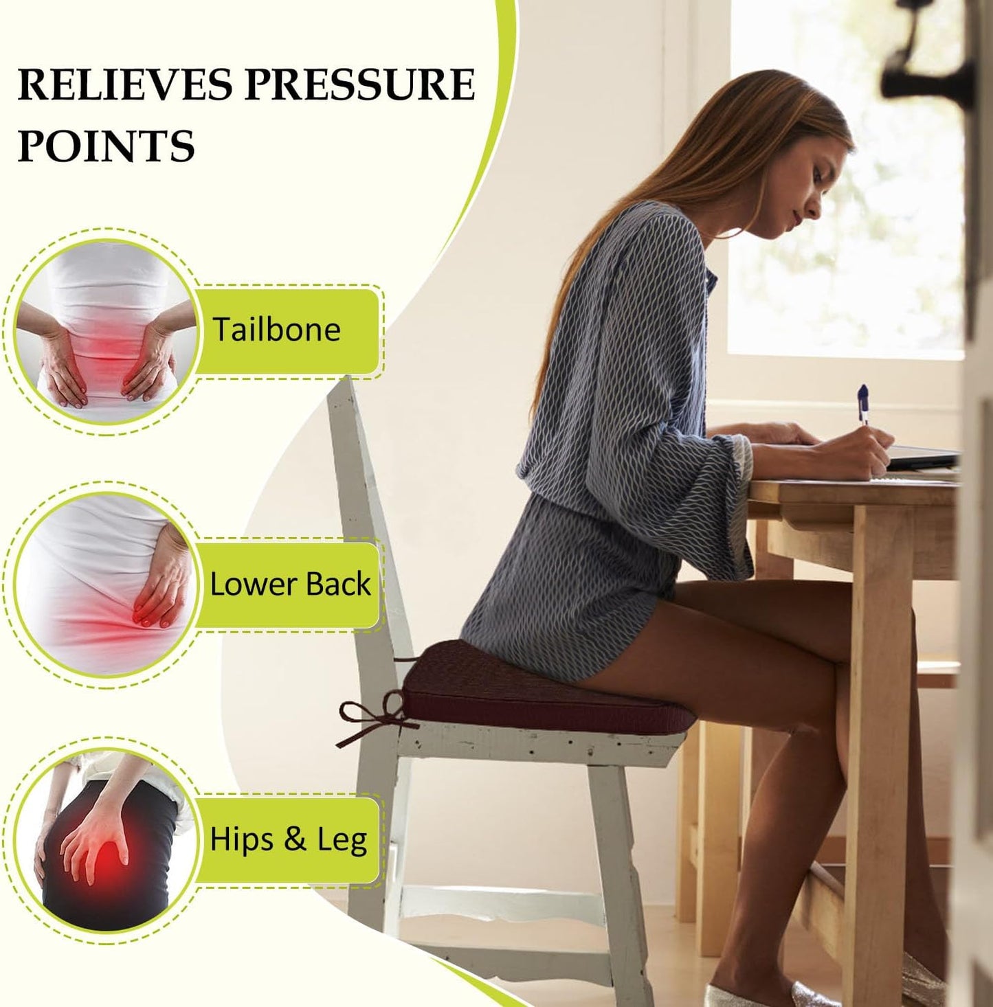 Chair Cushions for Dining Chairs, Indoor Chair Cushions with Ties，Waterproof Chair Pads Set of 4, Brown, 17x16x2.5 Inch