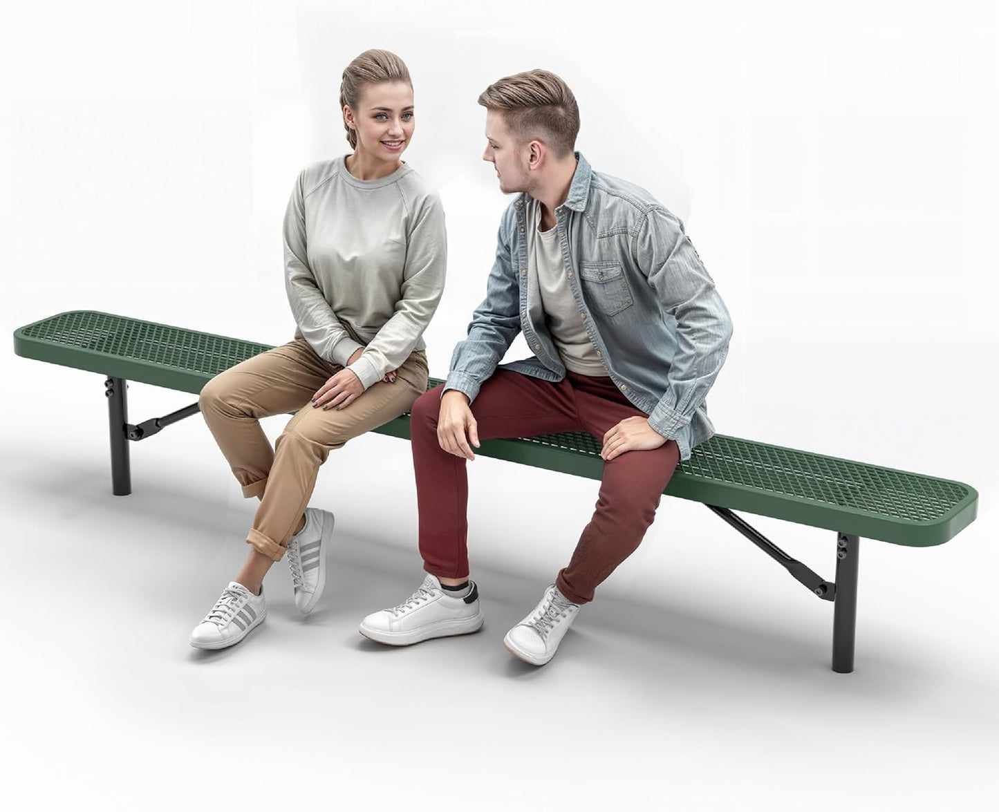 Heavy-Duty Outdoor Metal Bench, Thermoplastic-Coated, Inground, Weatherproof, Commercial-Grade for Parks, Gardens, Patios, Stores & More (8 Ft - Inground, Green)