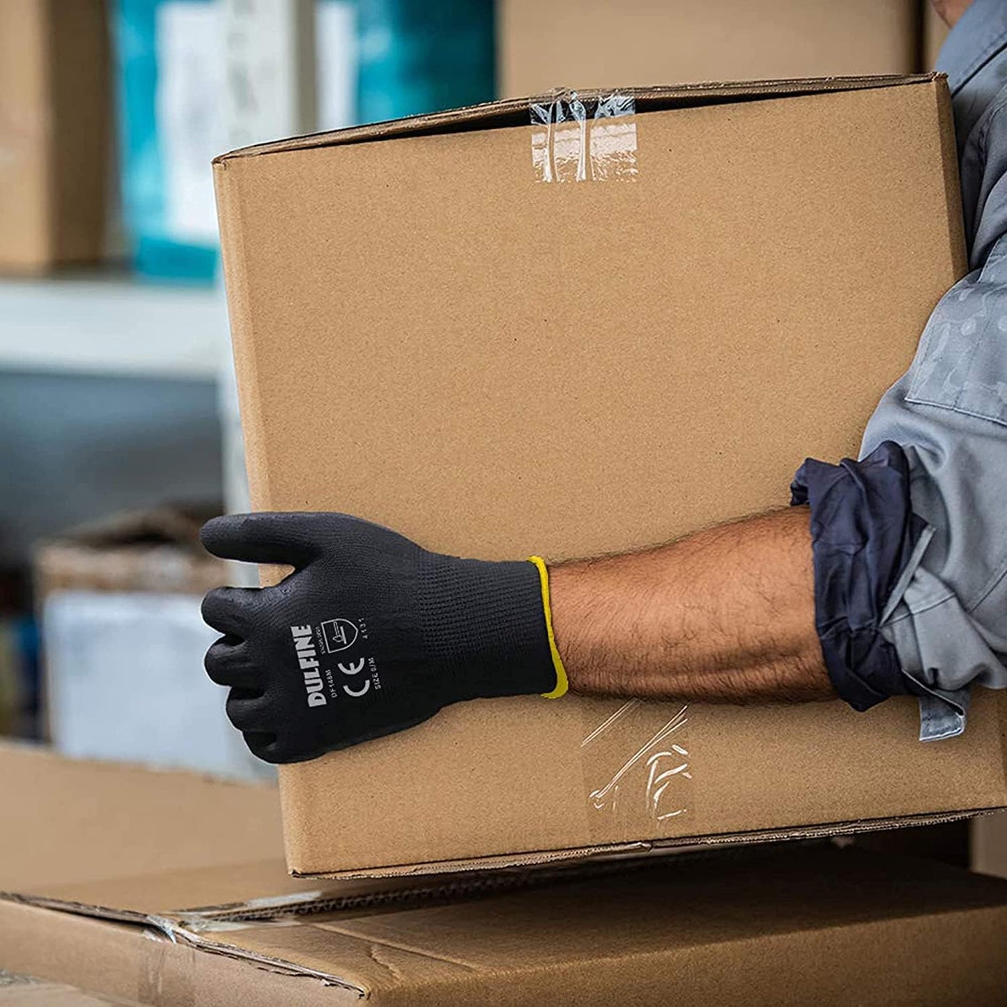 DULFINE Ultra-Thin PU Coated Work Gloves-60 Pairs,Excellent Grip,Nylon Shell Black Polyurethane Coated Safety Work Gloves, Knit Wrist Cuff,Ideal for Light Duty Work. (Large)