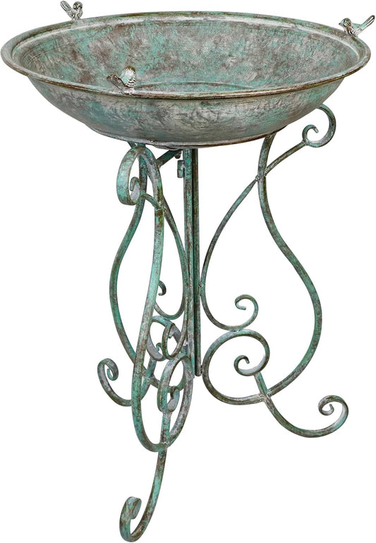 Solution4Patio 19.3" x 26.4" Vintage Metal Bird Bath for Outside - Foldable Garden Decor with Cast Iron Bird, Stable Birdbath Bowl & Feeder