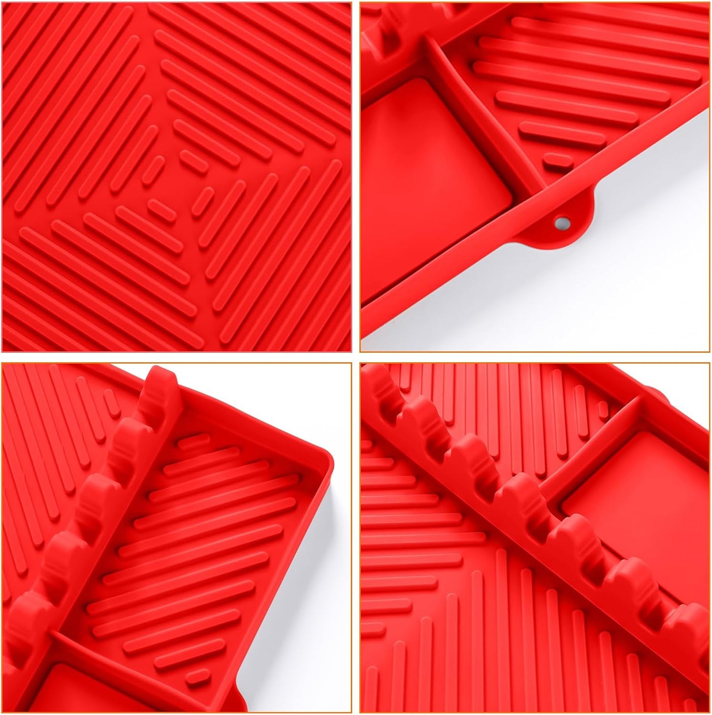 Griddle Mat Barbeque Grill Accessories Tools for Blackstone, Side Shelf Mat Grill Pad for Outdoor Grill Kitchen Counter Spatula Silicone Mat with Drip Pad for Kitchen, Cooking, Countertop (Red)