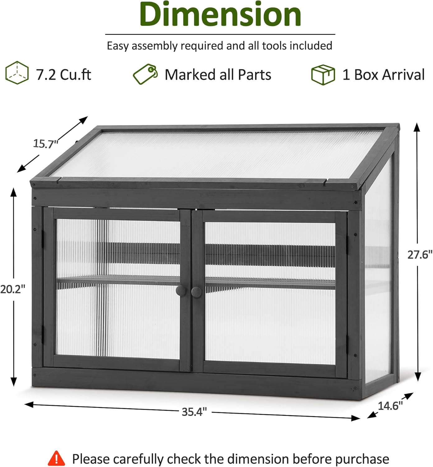 MCombo 2-Tier Wooden Cold Frame Garden Greenhouse Raised Flower Planter Shelf Bed Protection 6057-0160 (Dark Grey)