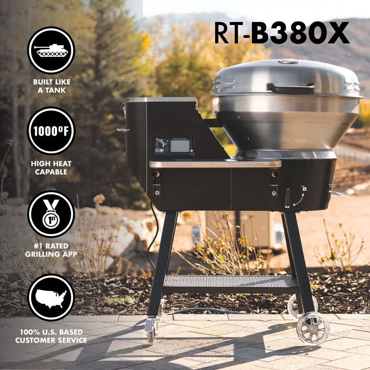 recteq Pellet Grill RT-B380X Bullseye Deluxe + Cover, WiFi Enabled Electric Pellet Smoker Grill, Wood Pellets, BBQ Outdoor, Smoke, Sear, and More