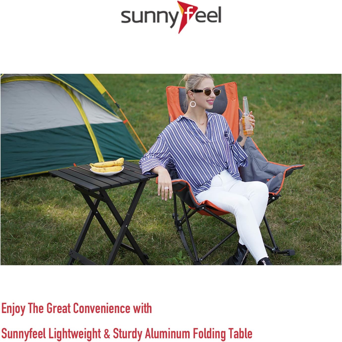 SUNNYFEEL Folding Camping Table - Lightweight Aluminum Portable Picnic Table, 18.5x18.5x24.5 Inch for Cooking, Beach, Hiking, Travel, Fishing, BBQ, Indoor Outdoor Small Foldable Camp Tables