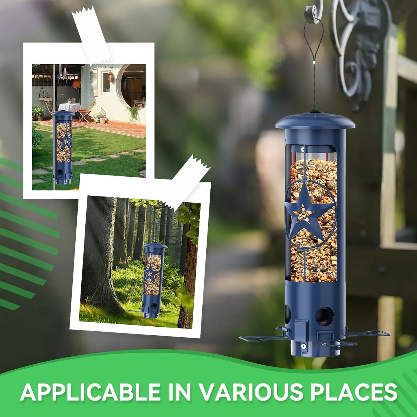 Squirrel Proof Bird Feeders for Outdoors Hanging, Metal Squirrel Proof Bird Feeder with Gravity Protection, 3LB Large Capacity Wild Bird Feeders for Outside Finch, Cardinal, Blue Jay (Blue)