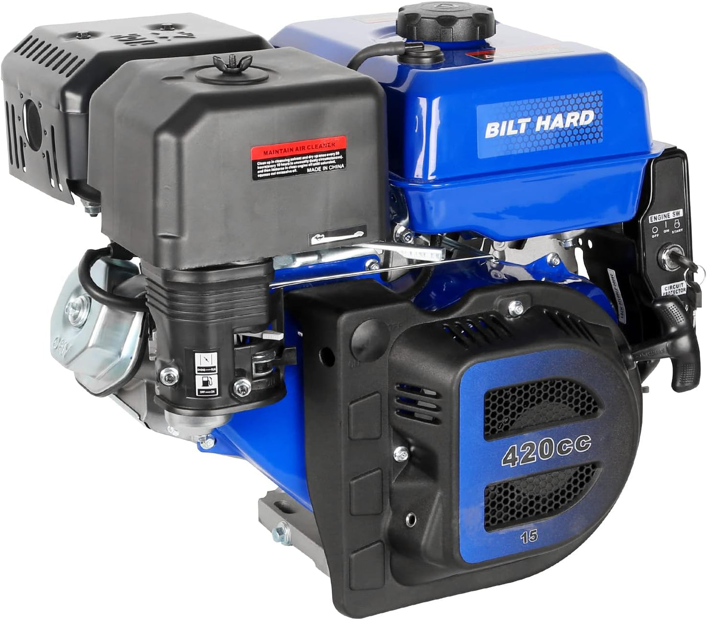 BILT HARD 420cc 15HP Gas Engine with Electric Start, Horizontal Shaft 4 Stroke OHV Gas Motor, Gas Powered Multi-Use Engine